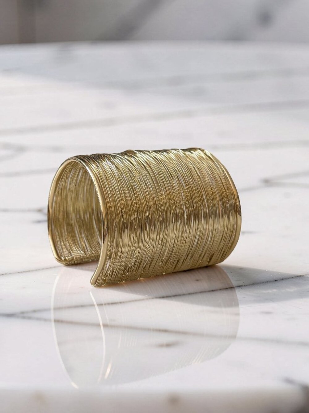 Multi Strand Wide Open Cuff Bracelet Gold Plated
